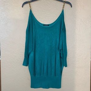 💚 Bebe lightly sheer top with gold chain straps